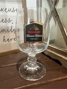 Kaiser Pilsner Stemmed Beer Glass - Clear with Black & Gold Label